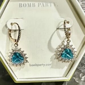 🌊✨ Bomb Party “Calista” Hoop Earrings – Aqua Blue CZ + Rose Gold Plating ✨🌊